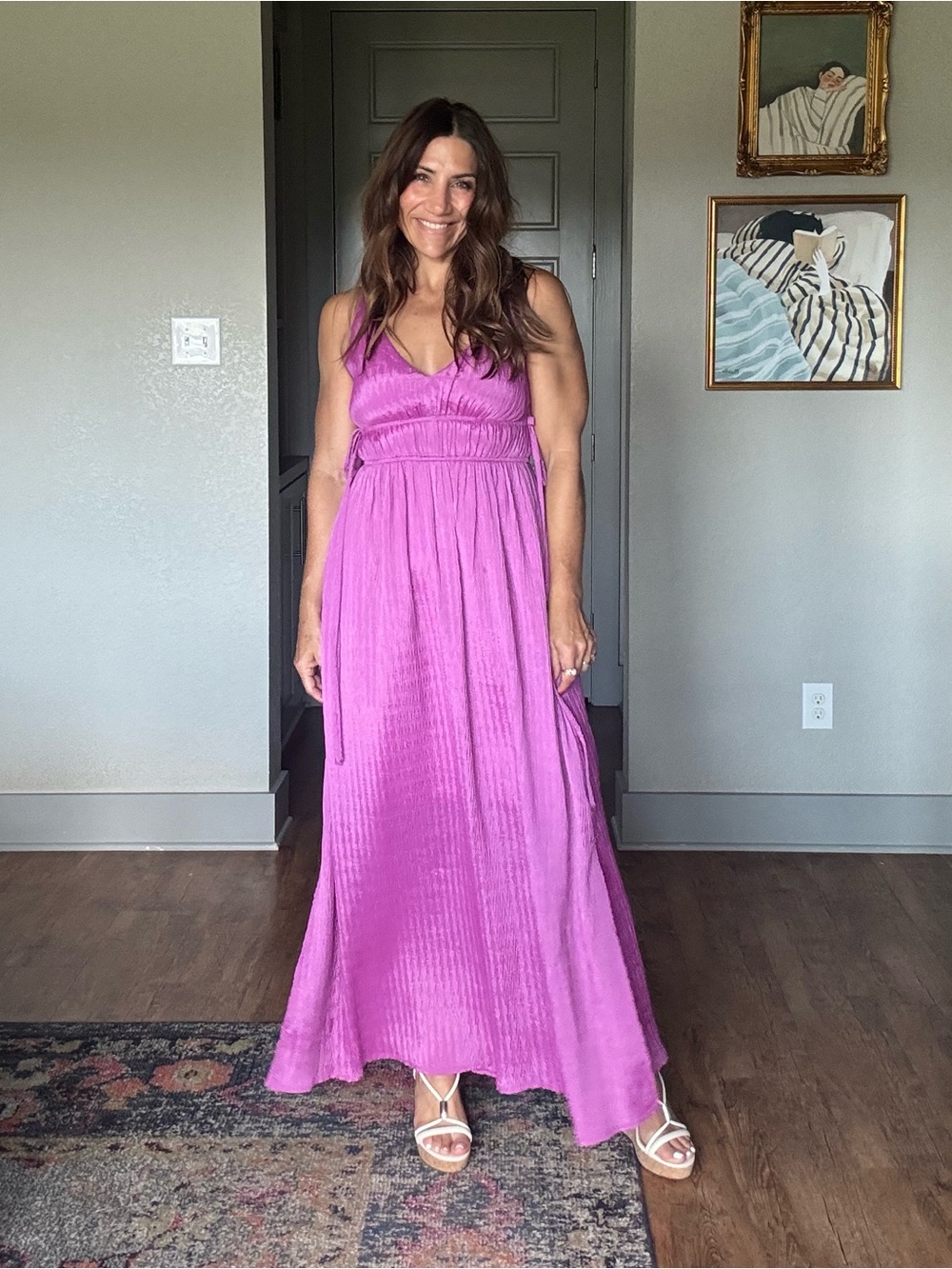 Taylor Magenta Textured Maxi Dress XS Empire Waist Sleeveless